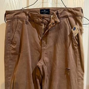 American Eagle AE Tomgirl Brownish Twill Distressed Pants New Size 0
